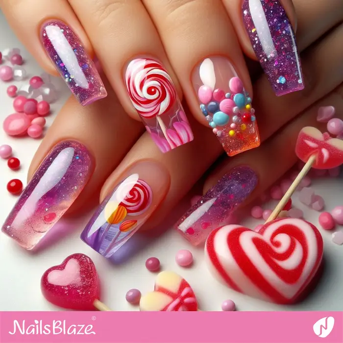 Valentine Jelly Nails with Candy Design | Valentine Nails - NB2218